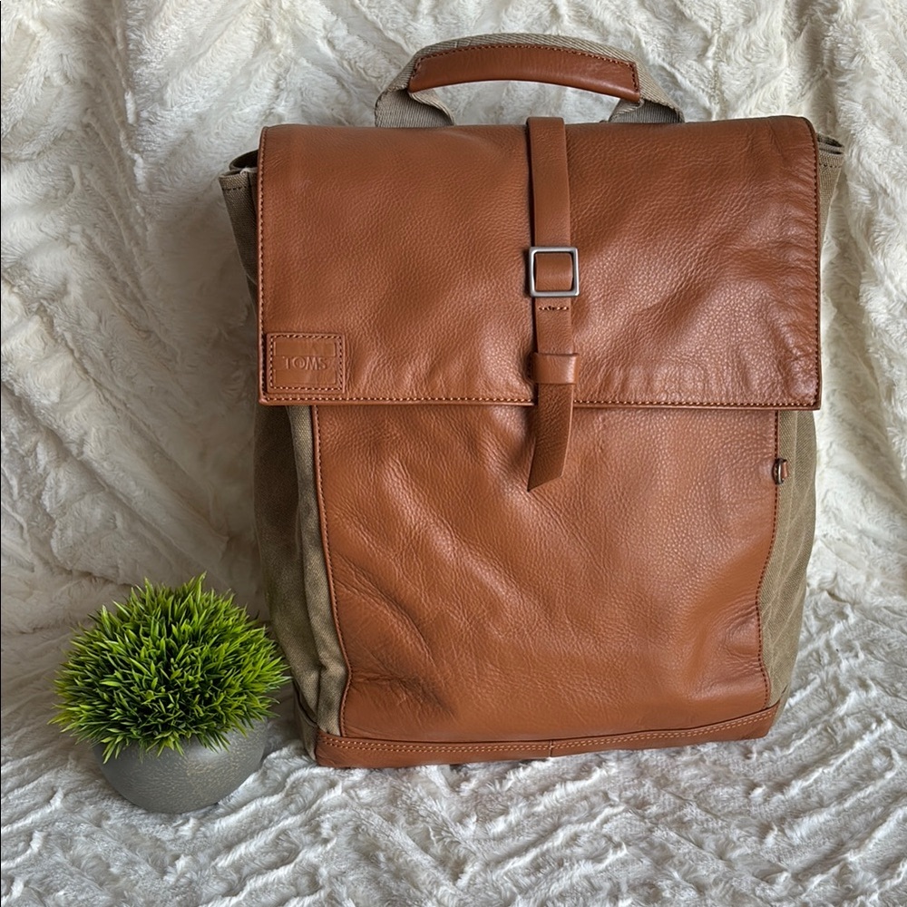 Toms Brown Leather Backpack Minimalist Design
